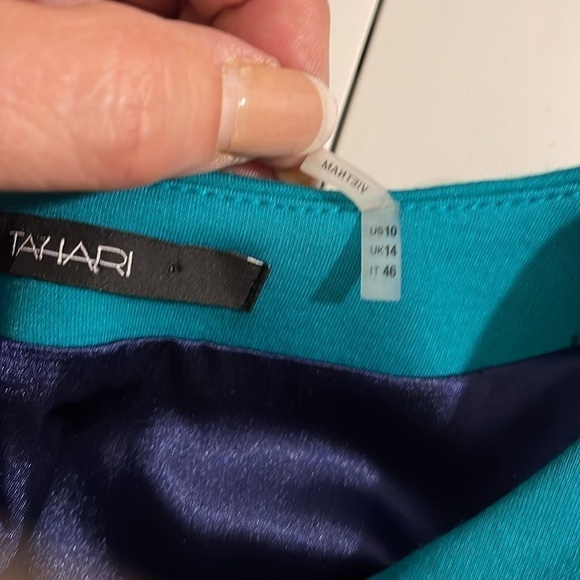 Tahari Teal-Green Peplum Dress – Size 10 (Fits M) | Side Zipper | Fully Lined - Picture 8 of 9